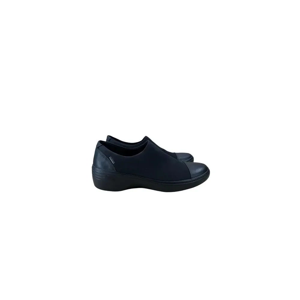 NEW ECCO Gore-Tex- Black-Women Slip on Wedge Shoes-Waterproof leather-Sz 9-9.5